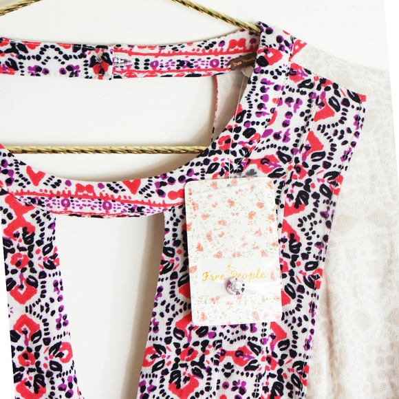 Free People Tegan Border Printed Pink Mini Dress 4 - Picture 5 of 6